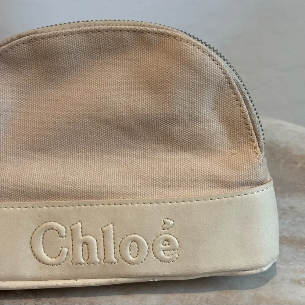 Chloe rounded linen and pleather cosmetic bag